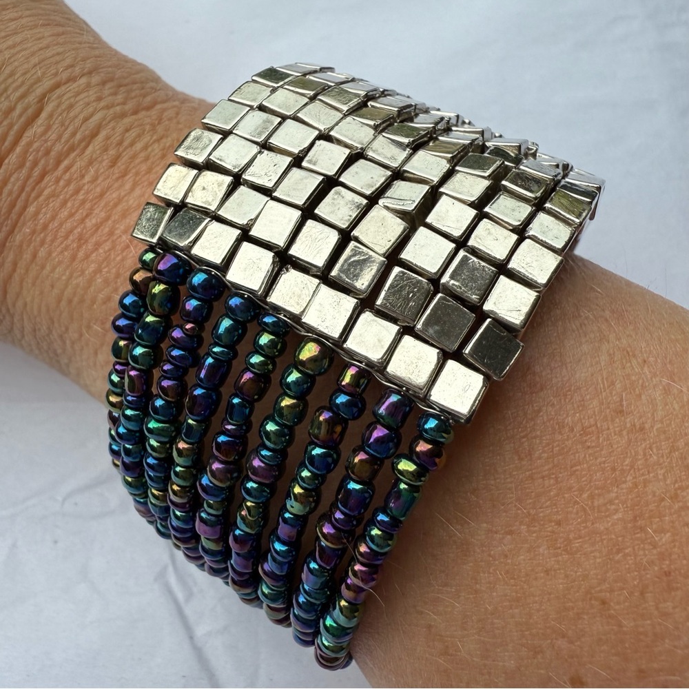 Silver and Multicolor Beaded Bracelet